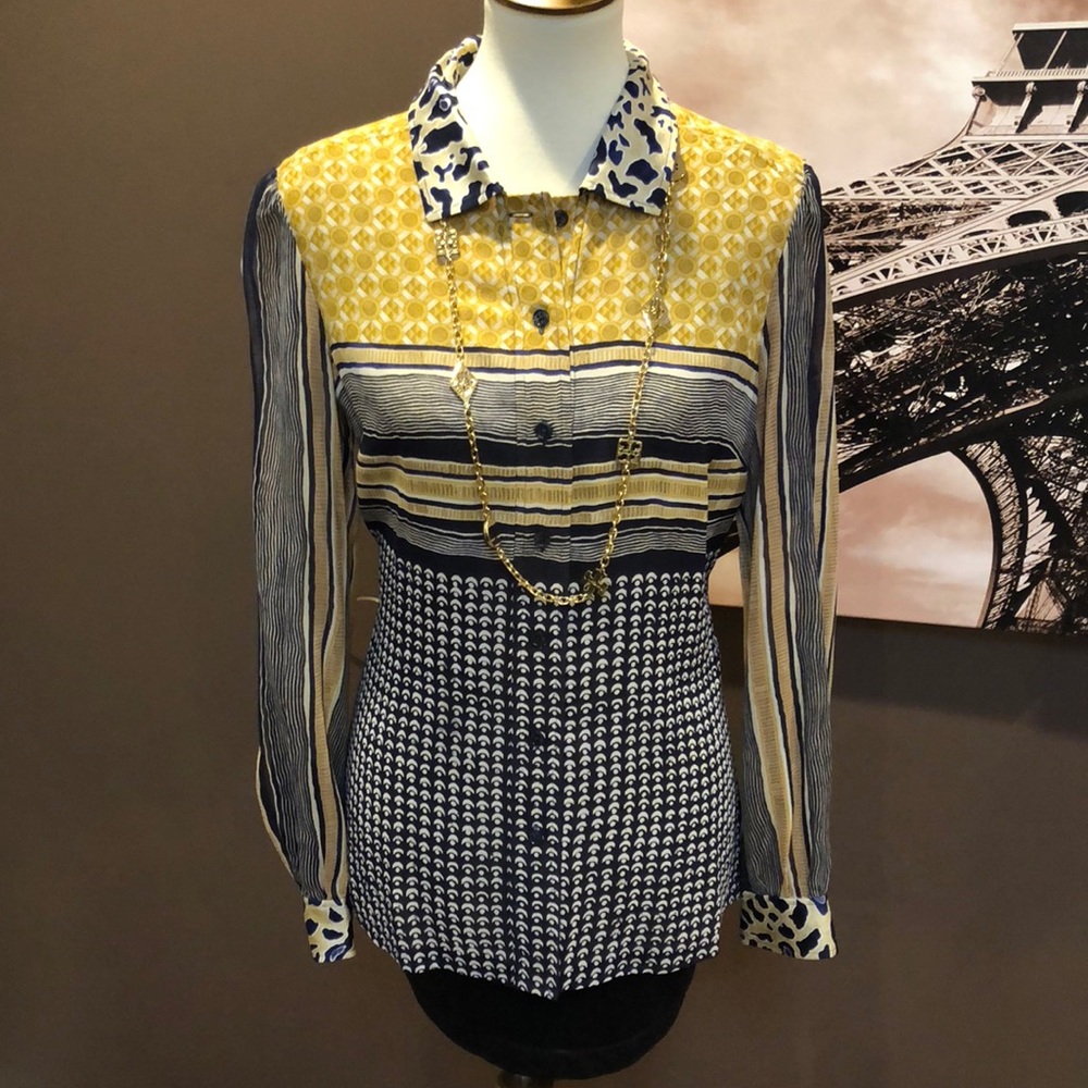 Tory Burch Yellow and Blue Patterned Blouse